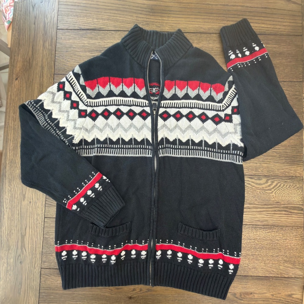 Vintage CHAPS Nordic Pattern Zip Sweater Retro Cabin Core Ski Lodge Winter Style
